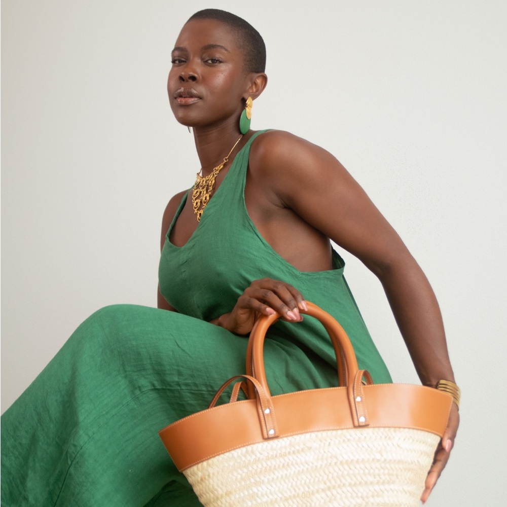 Sand’n’City Raffia and leather beach tote hand-made shoulder straps travel bag - Picture 2 of 3
